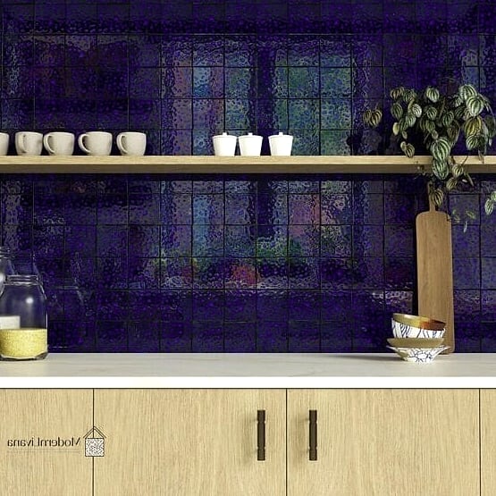 Blue Zellige Tile Backsplash