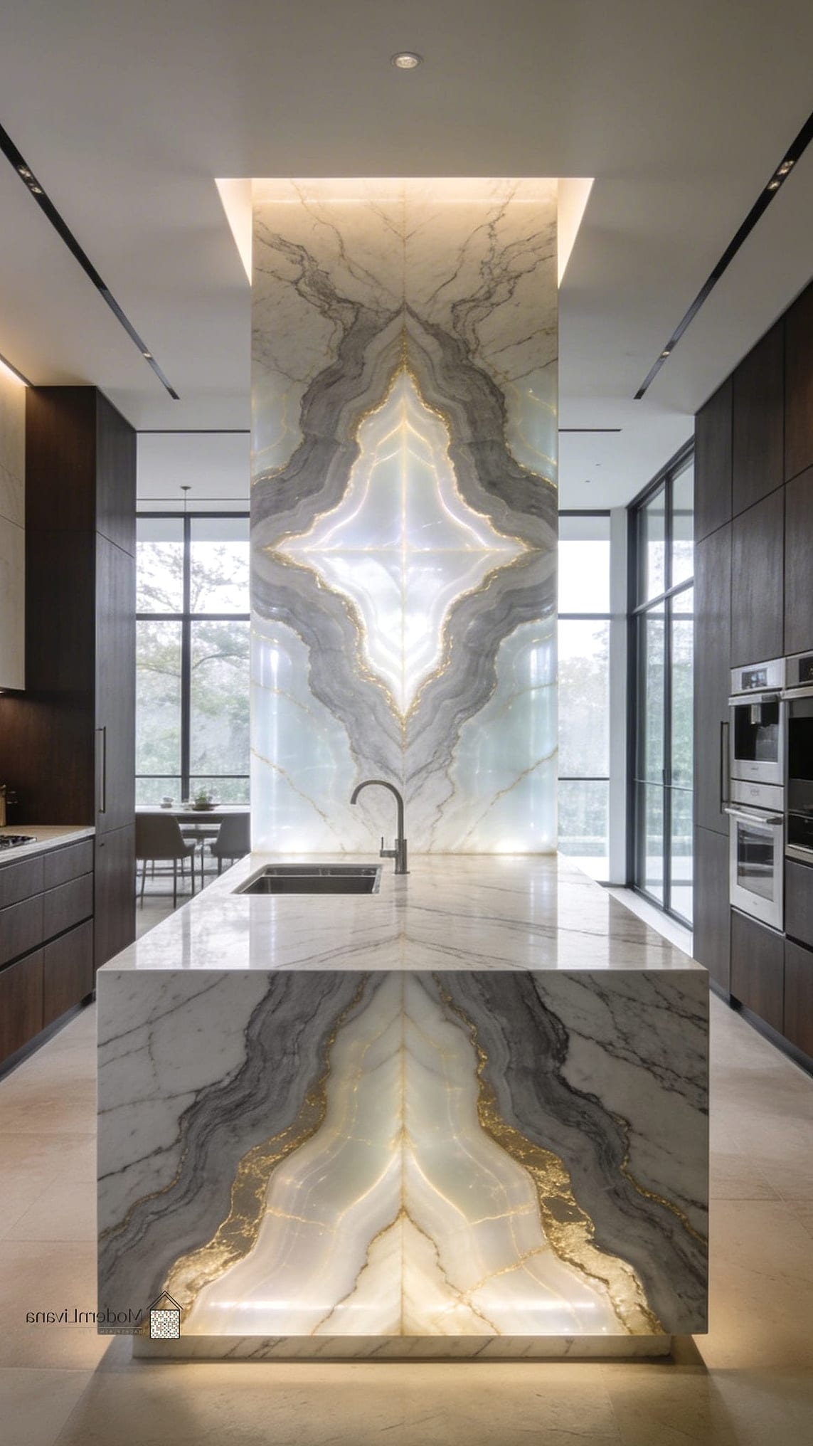 Book-Matched Stone Backsplash