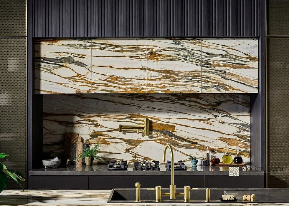 Bookmatched Marble on a Single Wall