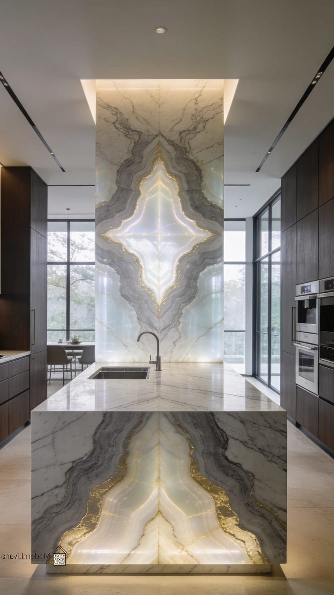 22 Luxury Modern Kitchen Ideas That Prove This Trend Is Here to Stay 15 Bookmatched Stone Slabs