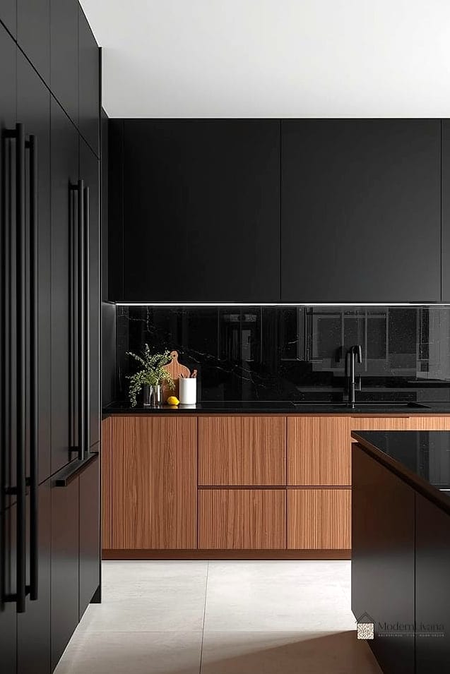Brown and Black Contrast Kitchen