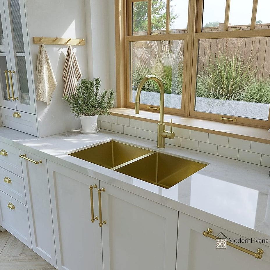 27 Metal Kitchen Ideas to Inspire Your Next Renovation 3 Brushed Brass Faucets