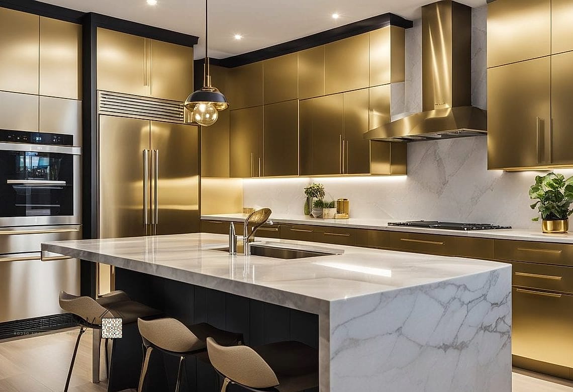 Brushed Gold Faucet with Waterfall Spout