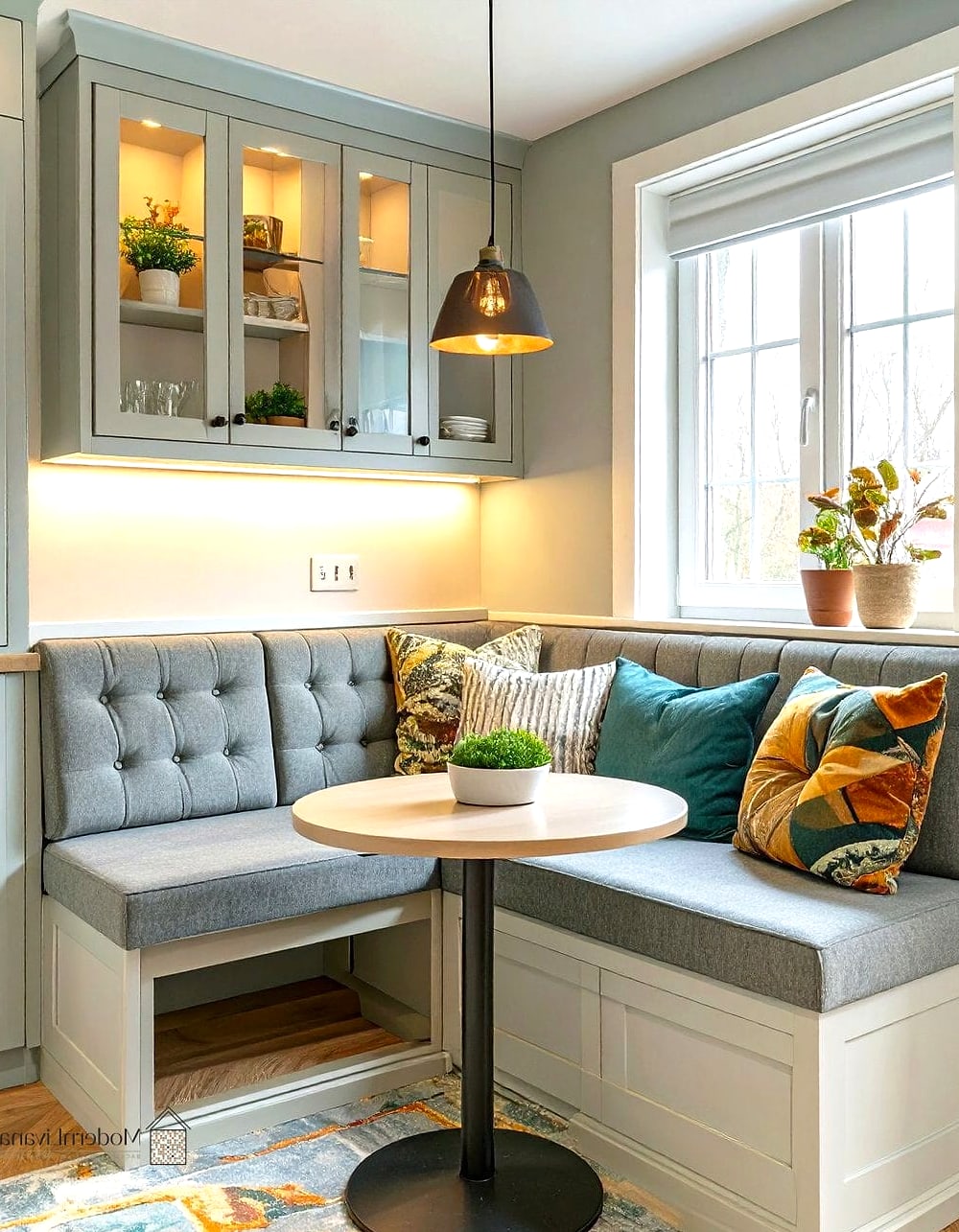 30 Small Kitchen Ideas We Can't Stop Pinning 12 A Built-In Banquette Instead of a Table