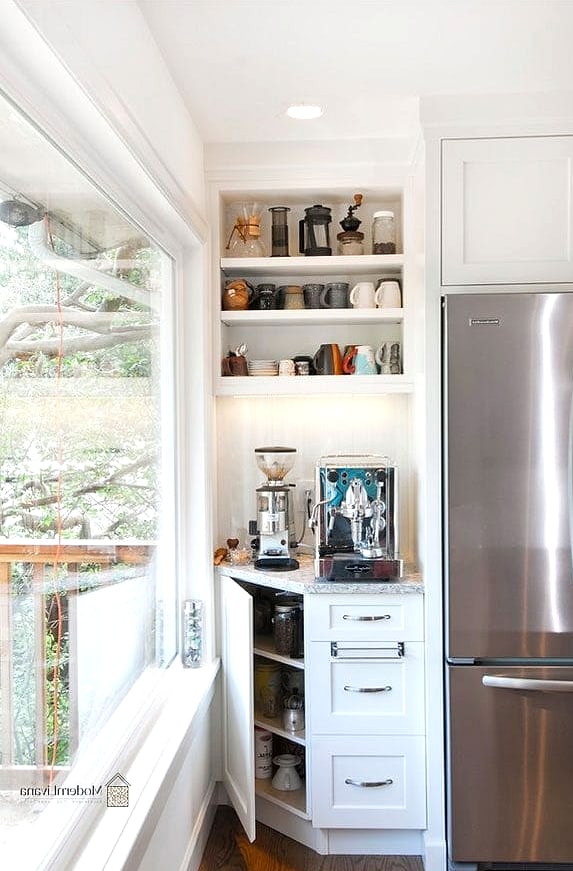 30 Small Kitchen Ideas We Can't Stop Pinning 29 A Built-In Coffee Station