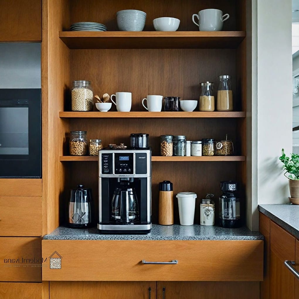 14 Minimalist Kitchen Ideas You Haven't Seen Before 11 A Built-In Coffee or Beverage Station Behind Closed Doors