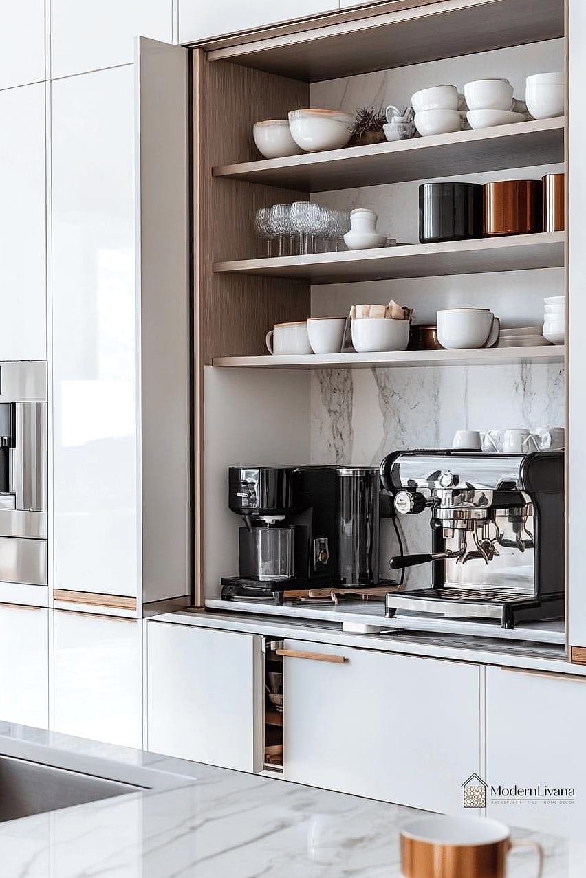 22 Modern Kitchen Ideas Worth Bookmarking Before You Renovate 14 Built-In Coffee Stations