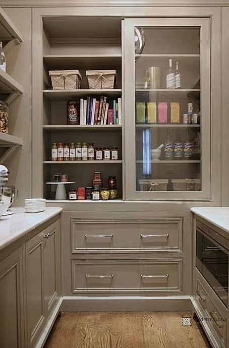 Built-In Pantry Storage with Woven Baskets