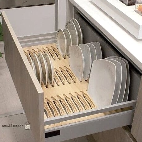 28 Off White Kitchen Ideas You Haven't Seen Before 14 Built-In Plate Rack Above the Sink