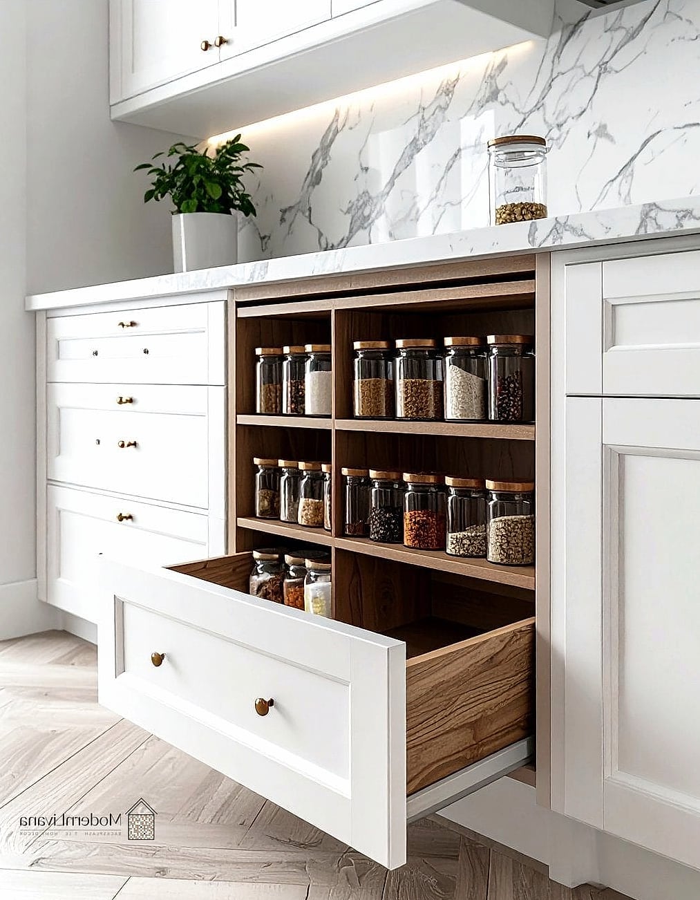 A Built-In Spice Drawer Near the Stove