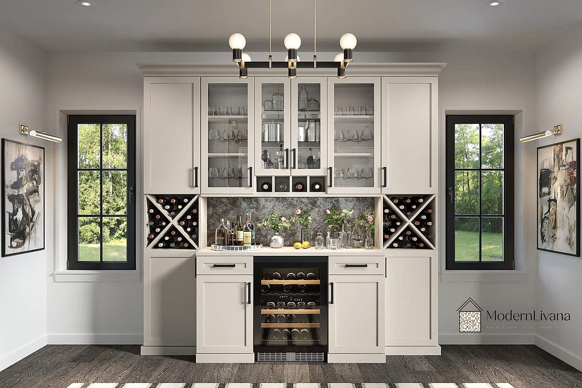 Built-In Wine Storage with White Cabinetry