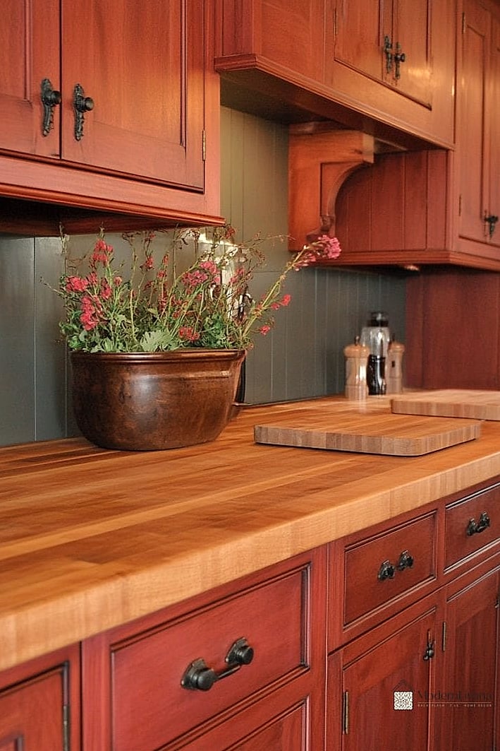Butcher Block Countertops with Simple Tile