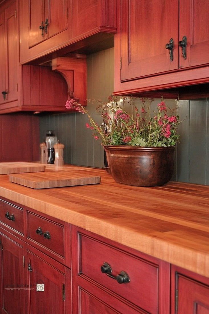30 Cherry Kitchen Ideas That Are Stylish and Practical 9 Butcher Block Island in a Cherry Kitchen