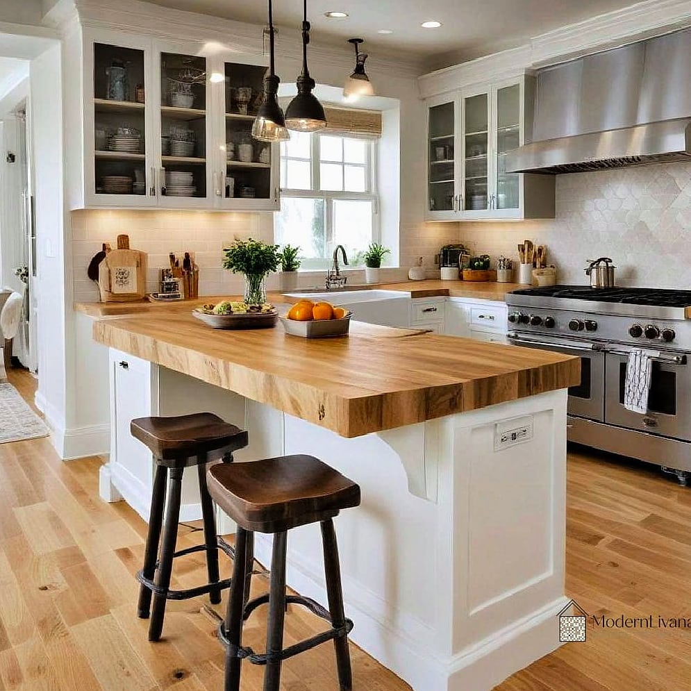 25 Kitchen Peninsula Ideas Stylish Functional Peninsula Ideas Perfect for Any Budget 4 Butcher Block Peninsula Counter