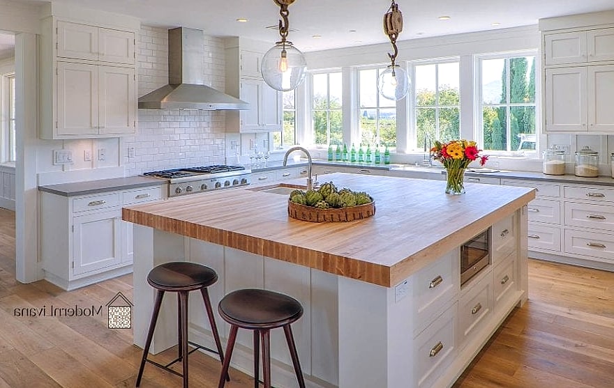 Butcher Block Countertops in a White Kitchen