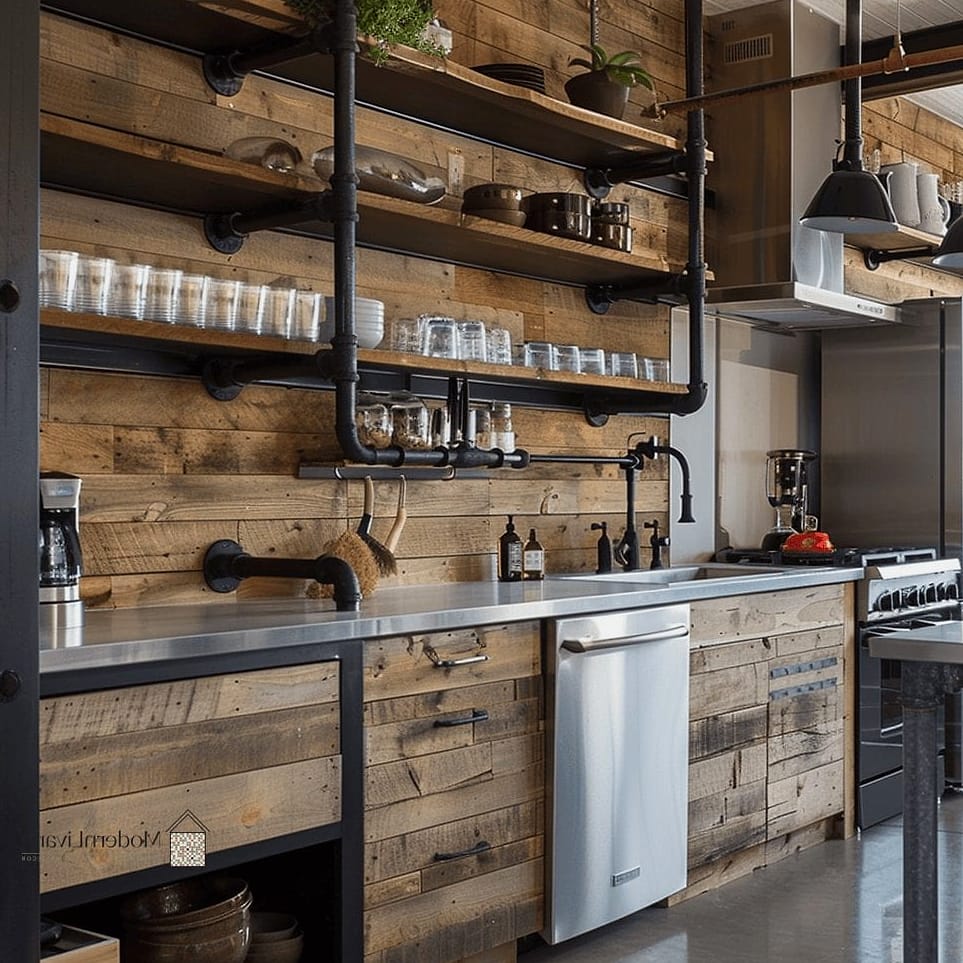 26 Industrial Style Kitchen Ideas From Homes We Absolutely Love 26 Café-Style Shelving with Hooks
