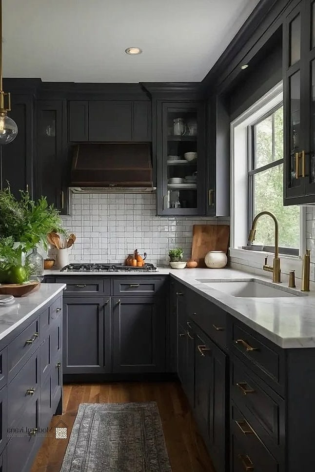 Charcoal Gray Lower Cabinets with White Uppers