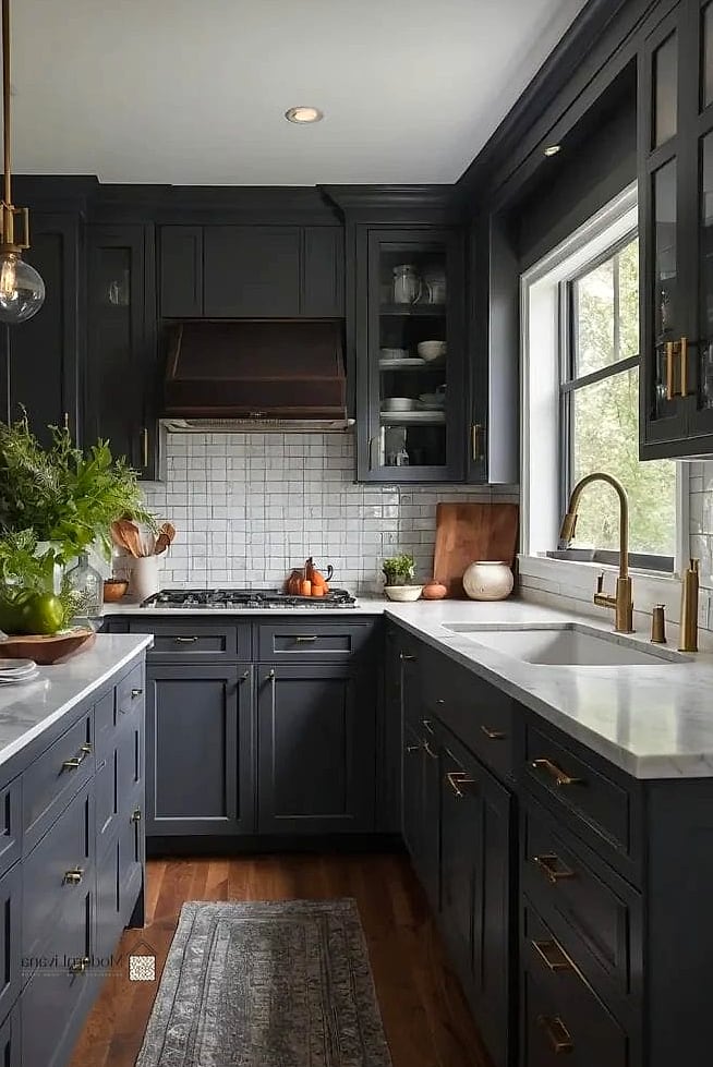 Charcoal Gray Lower Cabinets with White Uppers