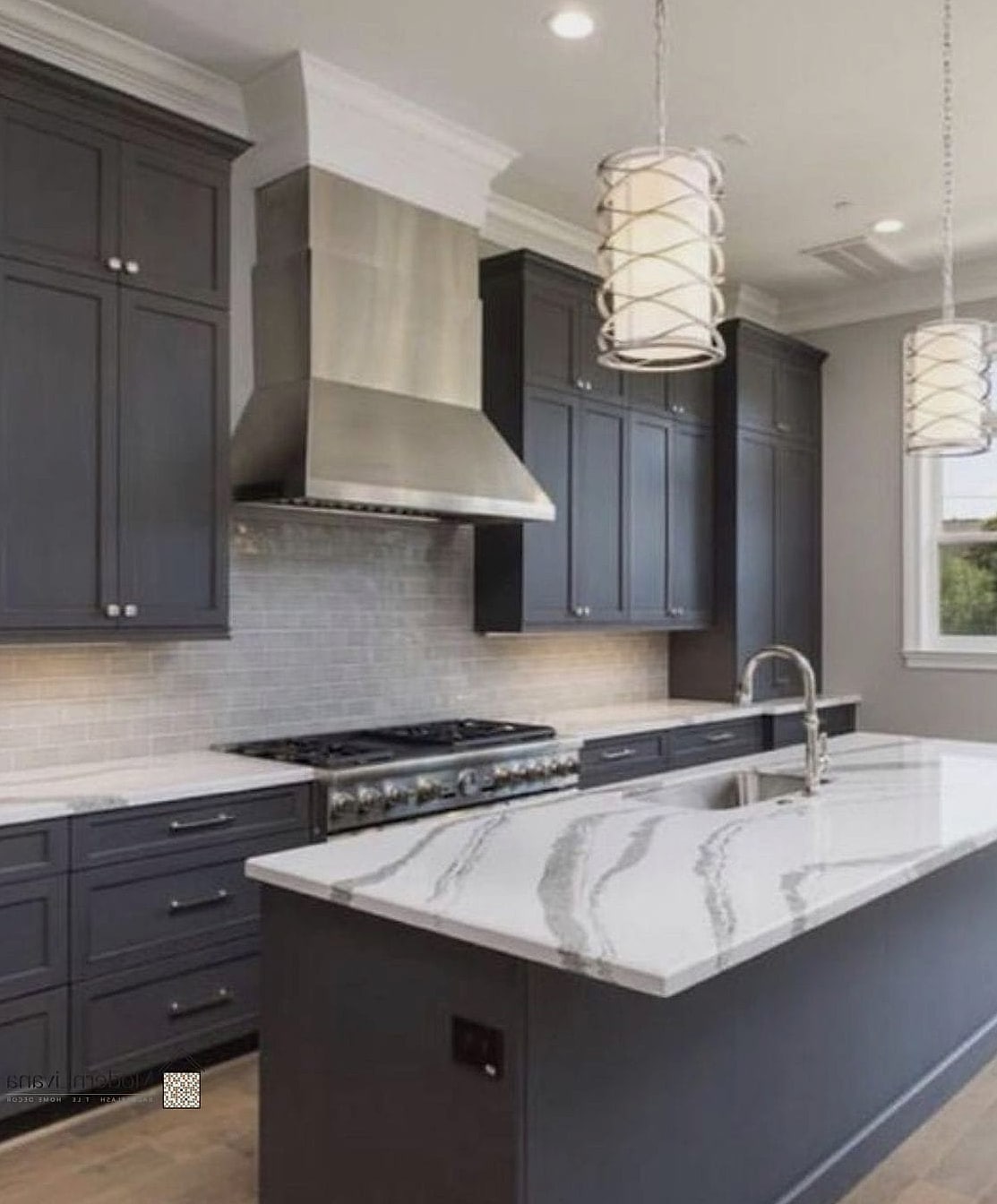 23 Modern Gray Kitchen Ideas That Are Stylish and Practical 2 Charcoal Gray Cabinets with Brass Hardware
