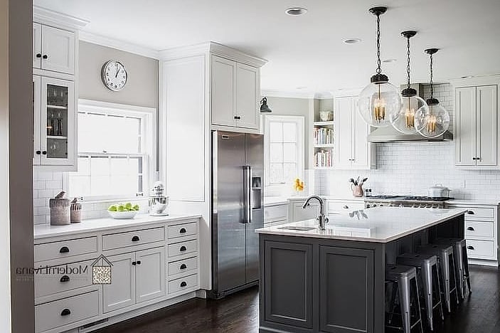 23 Gray and White Kitchen Ideas You'll Want to Save Right Now 2 Charcoal Gray Island with White Perimeter Cabinets