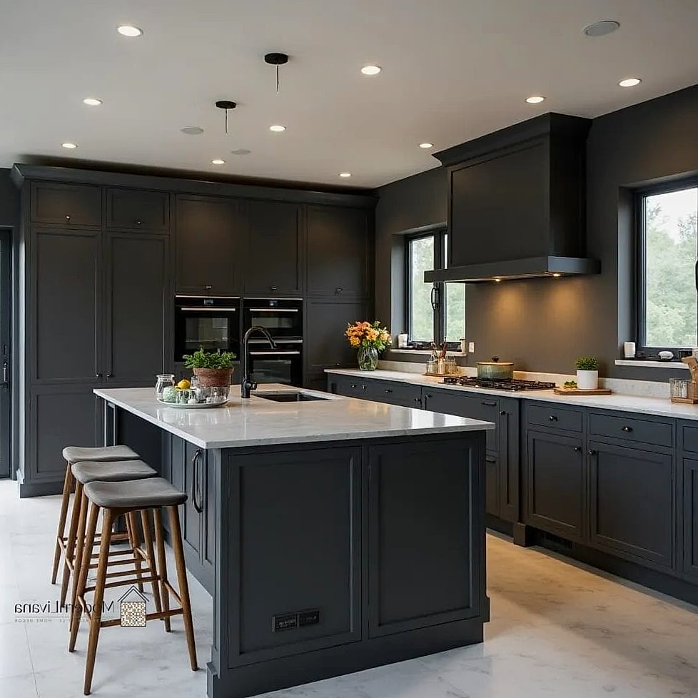 Charcoal Gray Island with a Contrasting Countertop