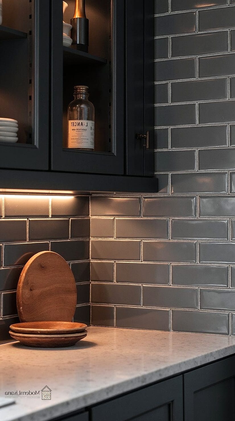 Charcoal Subway Tile with White Grout