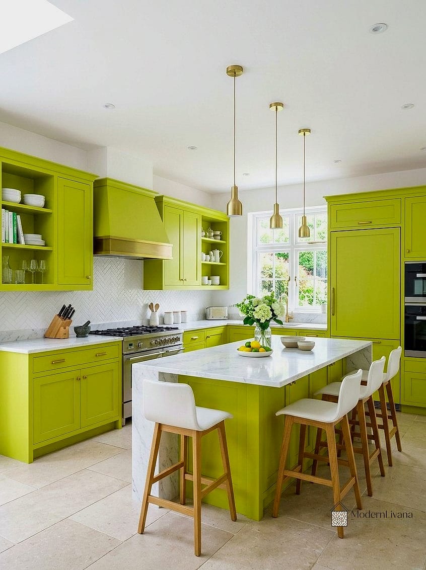 29 Colorful Kitchen Ideas That Look Expensive But Aren't 22 Chartreuse Accent Cabinet
