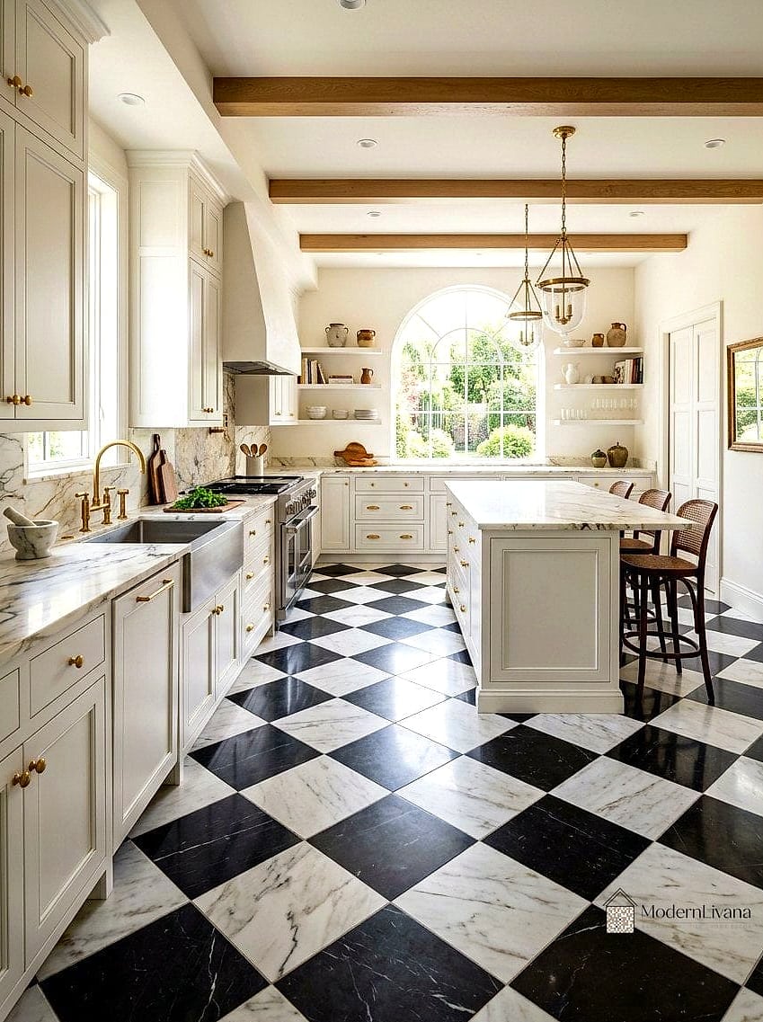 22 Kitchen Floor Tiles Ideas You Haven't Seen Before 2 Checkerboard Marble in Soft Tones