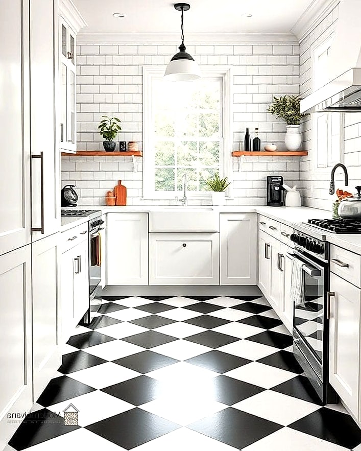 Checkered Tile on a Kitchen Island