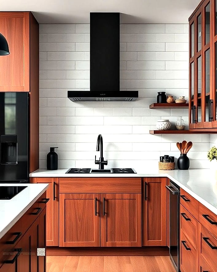 30 Cherry Kitchen Ideas That Are Stylish and Practical 21 Cherry Cabinetry with Matte Countertops