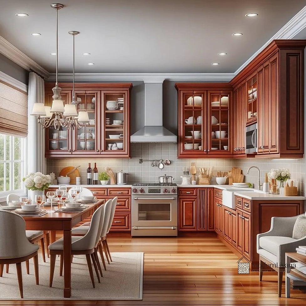30 Cherry Kitchen Ideas That Are Stylish and Practical 8 Cherry Cabinets with a Neutral Color Palette