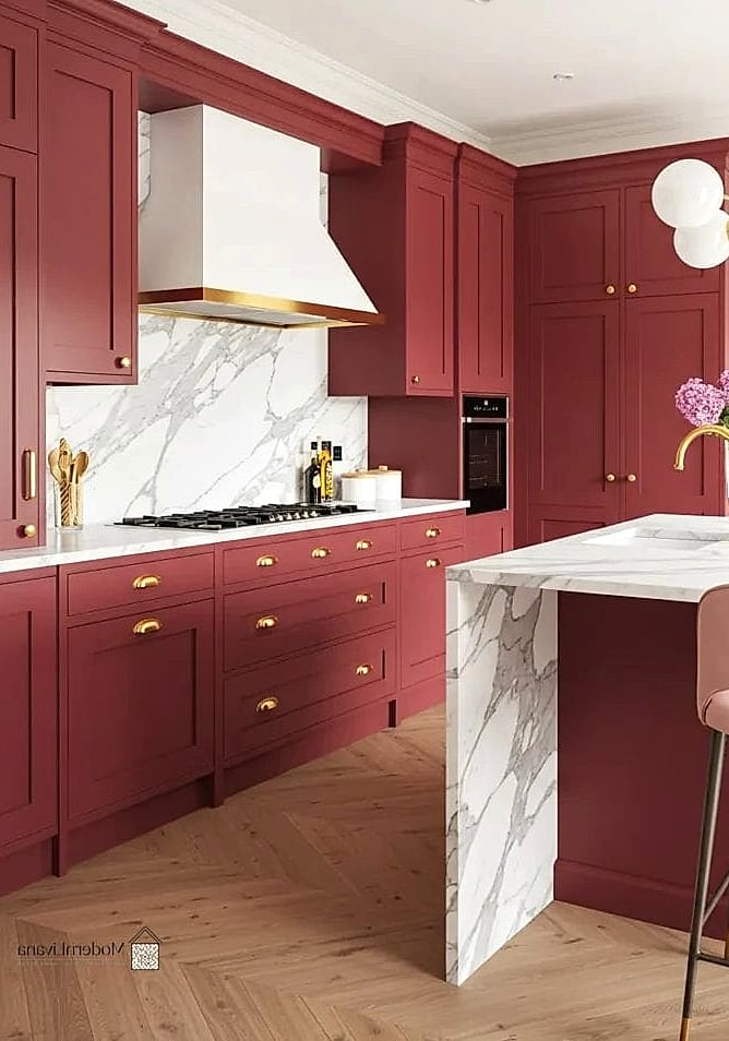 30 Cherry Kitchen Ideas That Are Stylish and Practical 15 Cherry Kitchen with a Statement Range Hood
