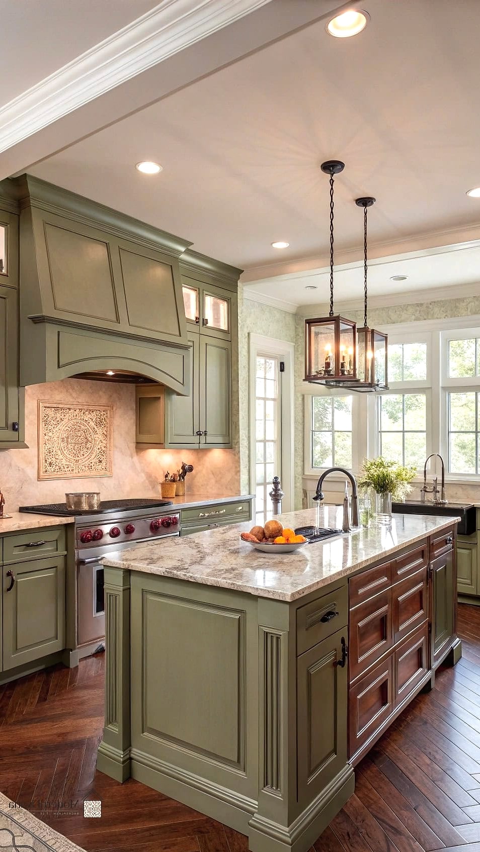 30 Cherry Kitchen Ideas That Are Stylish and Practical 4 Cherry and Sage Green Two-Tone Kitchens