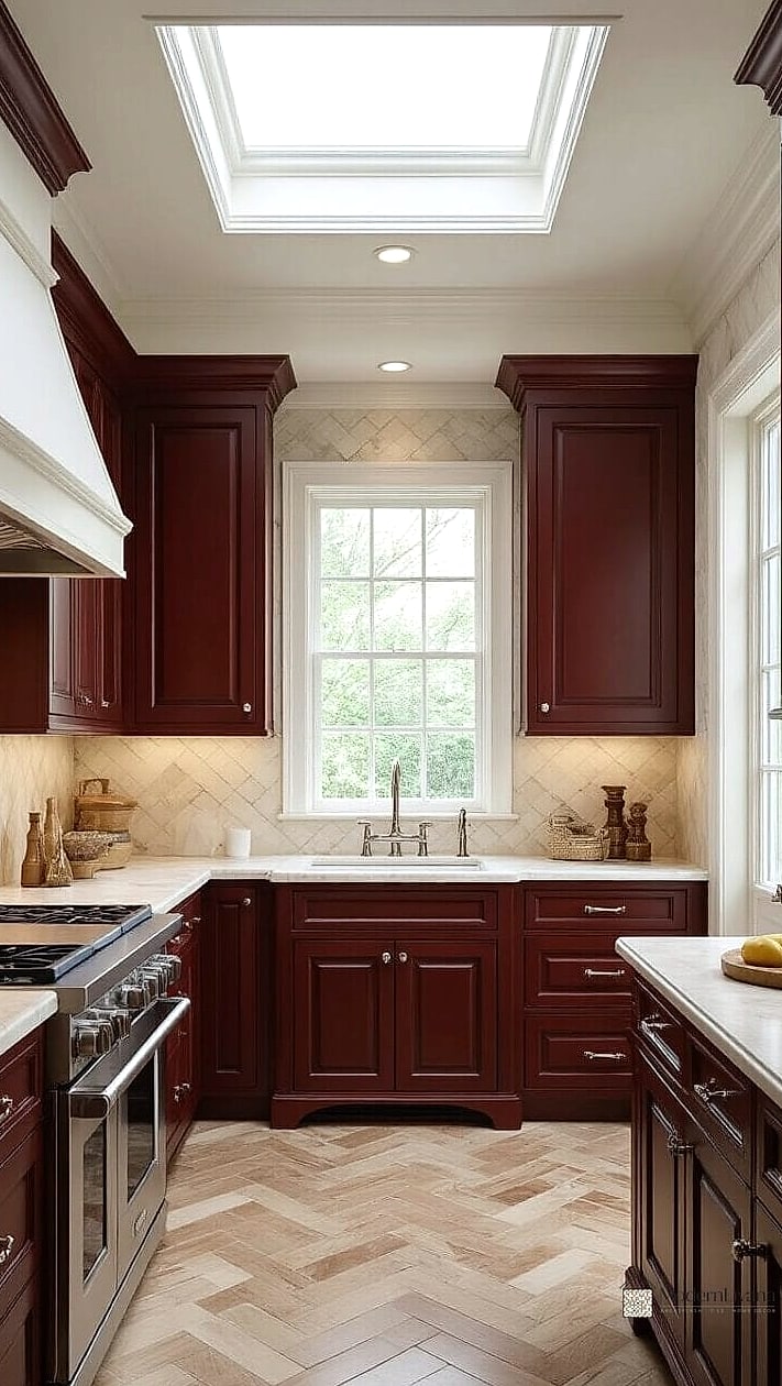 30 Cherry Kitchen Ideas That Are Stylish and Practical 25 Cherry Wood with a Coffered Ceiling