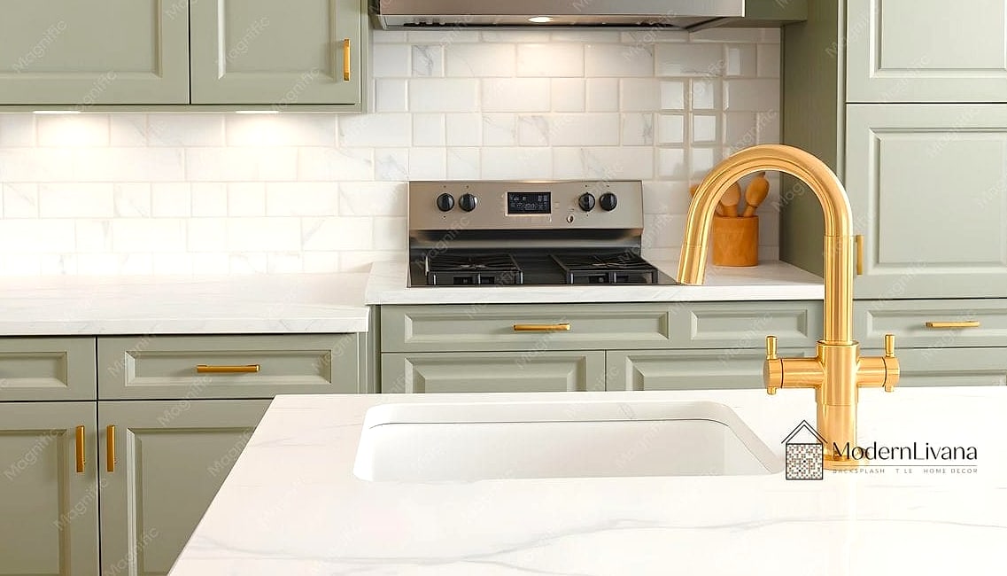 Classic White Marble Herringbone