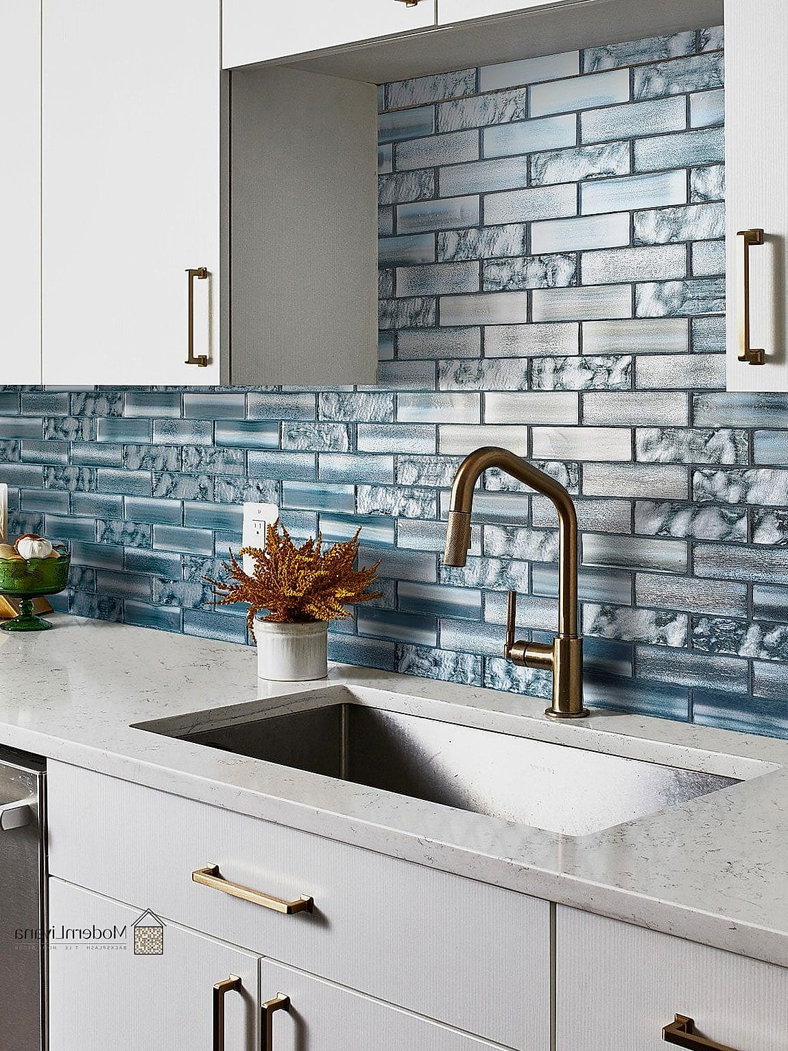 Classic White Subway Tile with Navy Grout