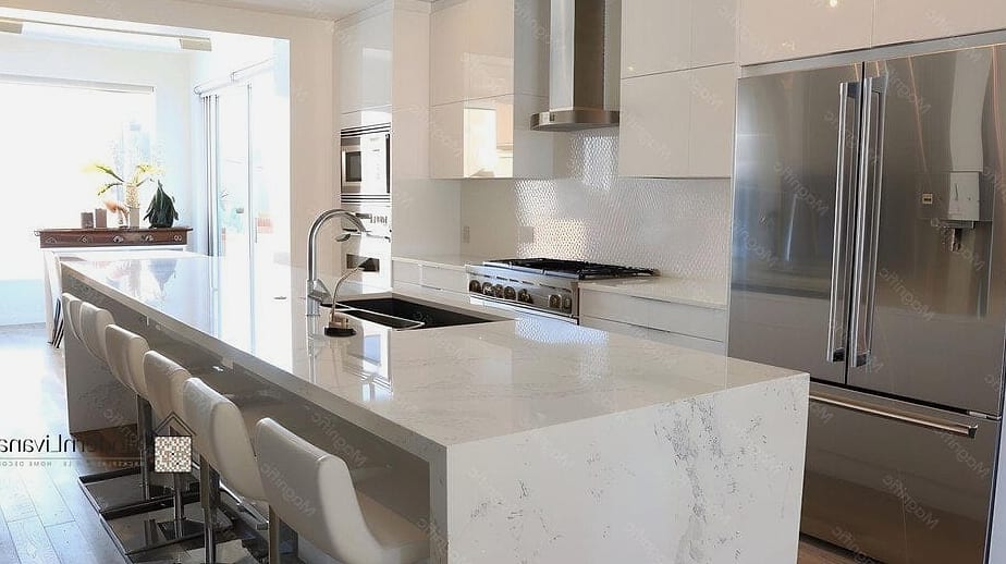 Classic White Quartz Waterfall Island