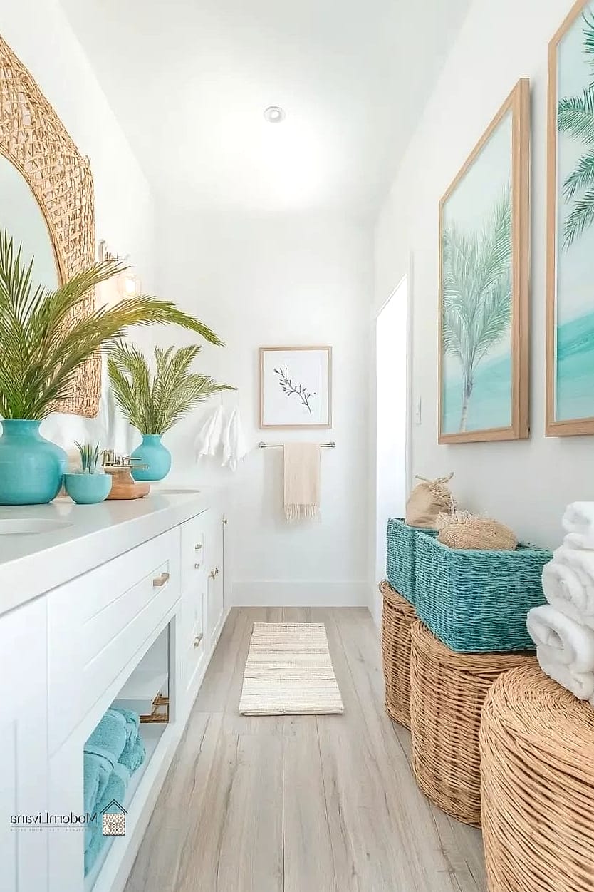 Coastal Blue and Natural Wood Vanity