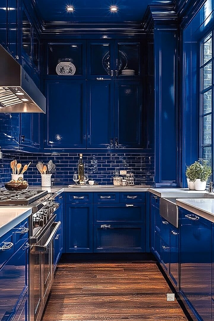 29 Colorful Kitchen Ideas That Look Expensive But Aren't 6 Cobalt Blue Range