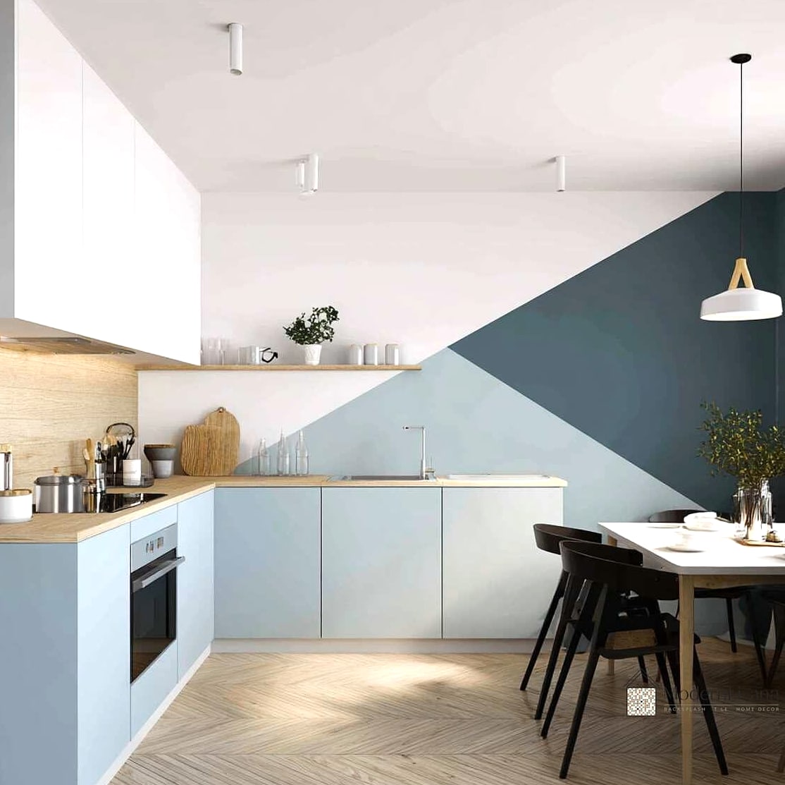 Color Blocked Cabinets on a Single Wall