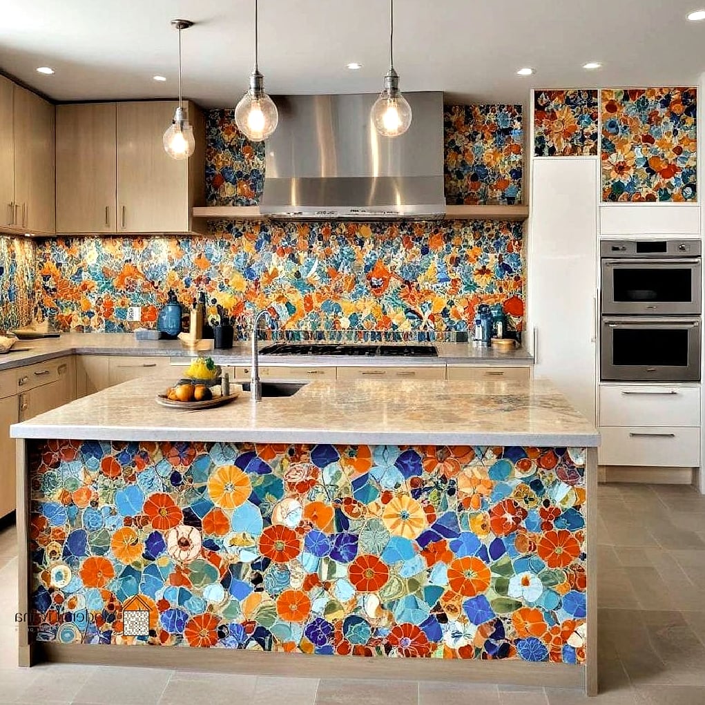 Colorful Tile on a Kitchen Island Only