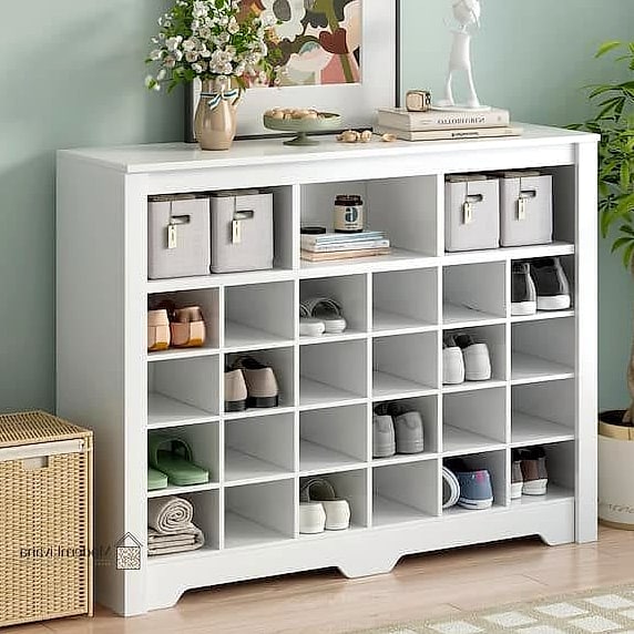 Compact Cube-Style White Shoe Cabinet
