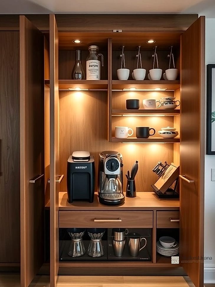 A Concealed Coffee Station With Pocket Doors