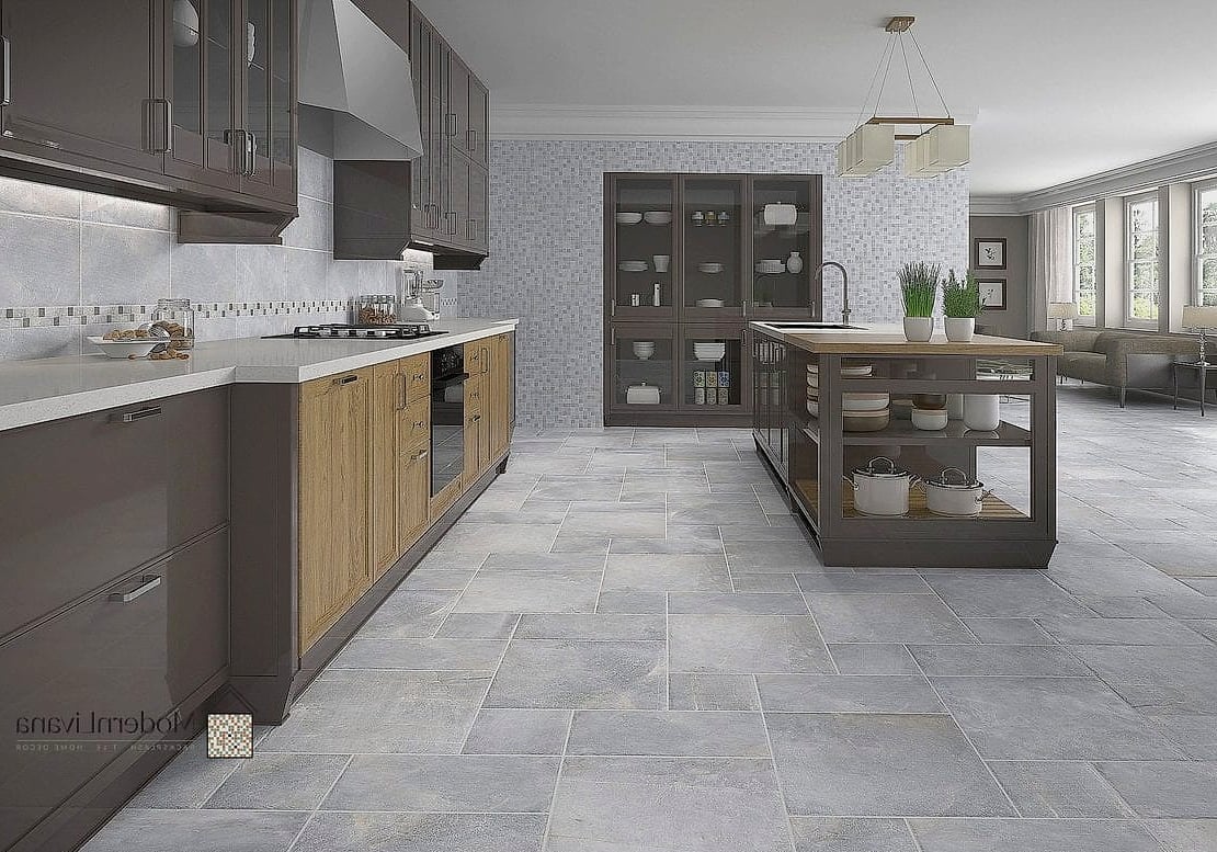 22 Kitchen Floor Tiles Ideas You Haven't Seen Before 15 Cool-Toned Gray Wood-Look Tile