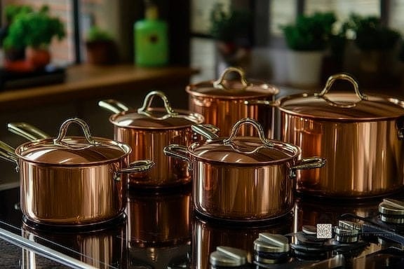 Copper Pot Rack Over the Island
