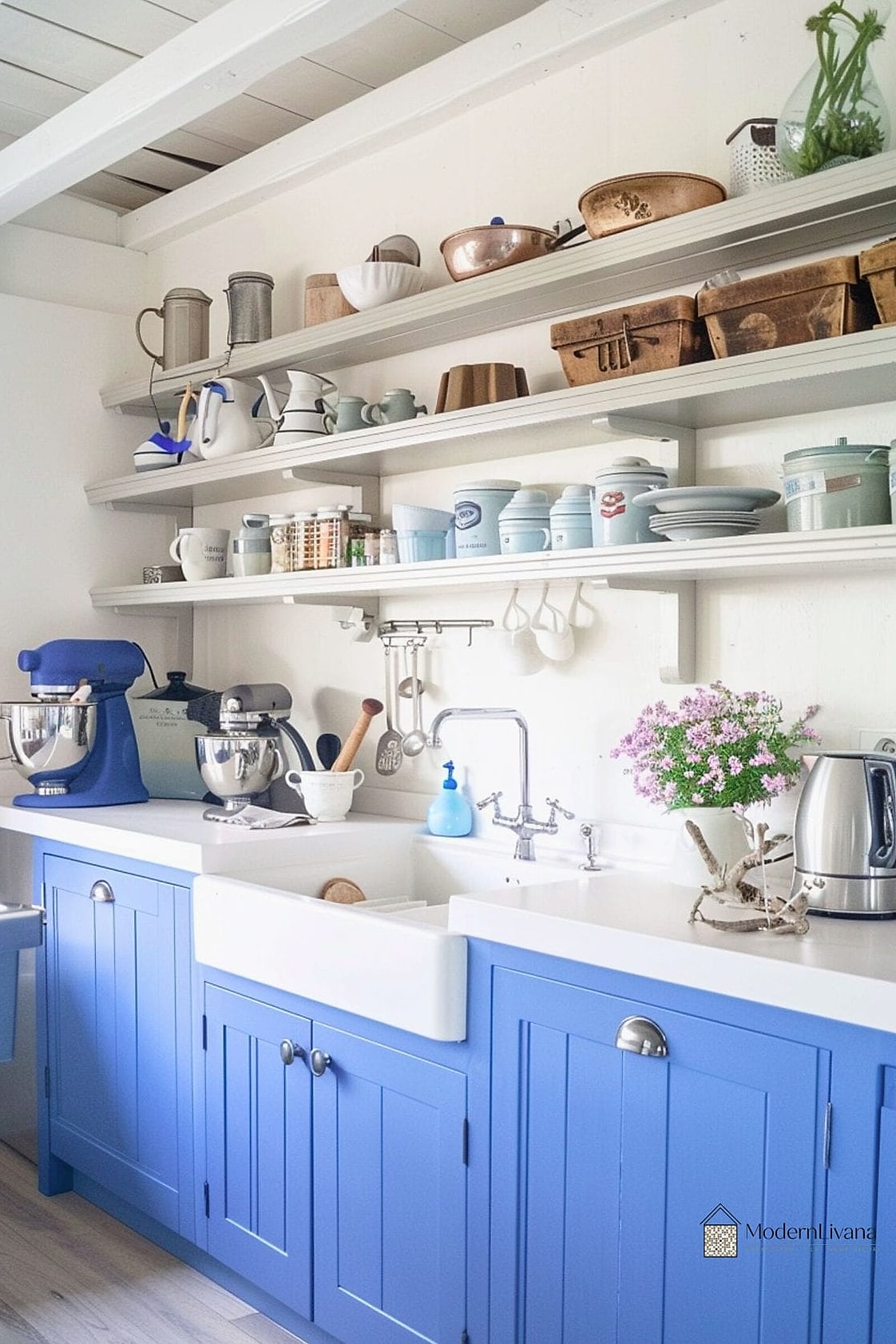 Cornflower Blue Lower Cabinets