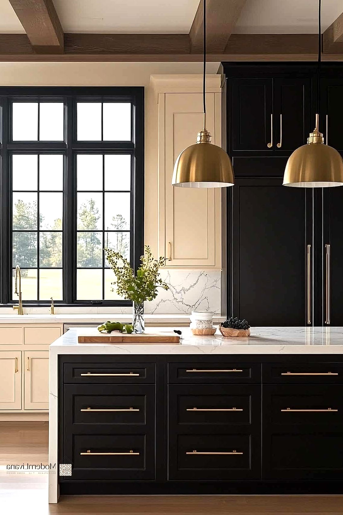Cream Cabinets with Black Hardware