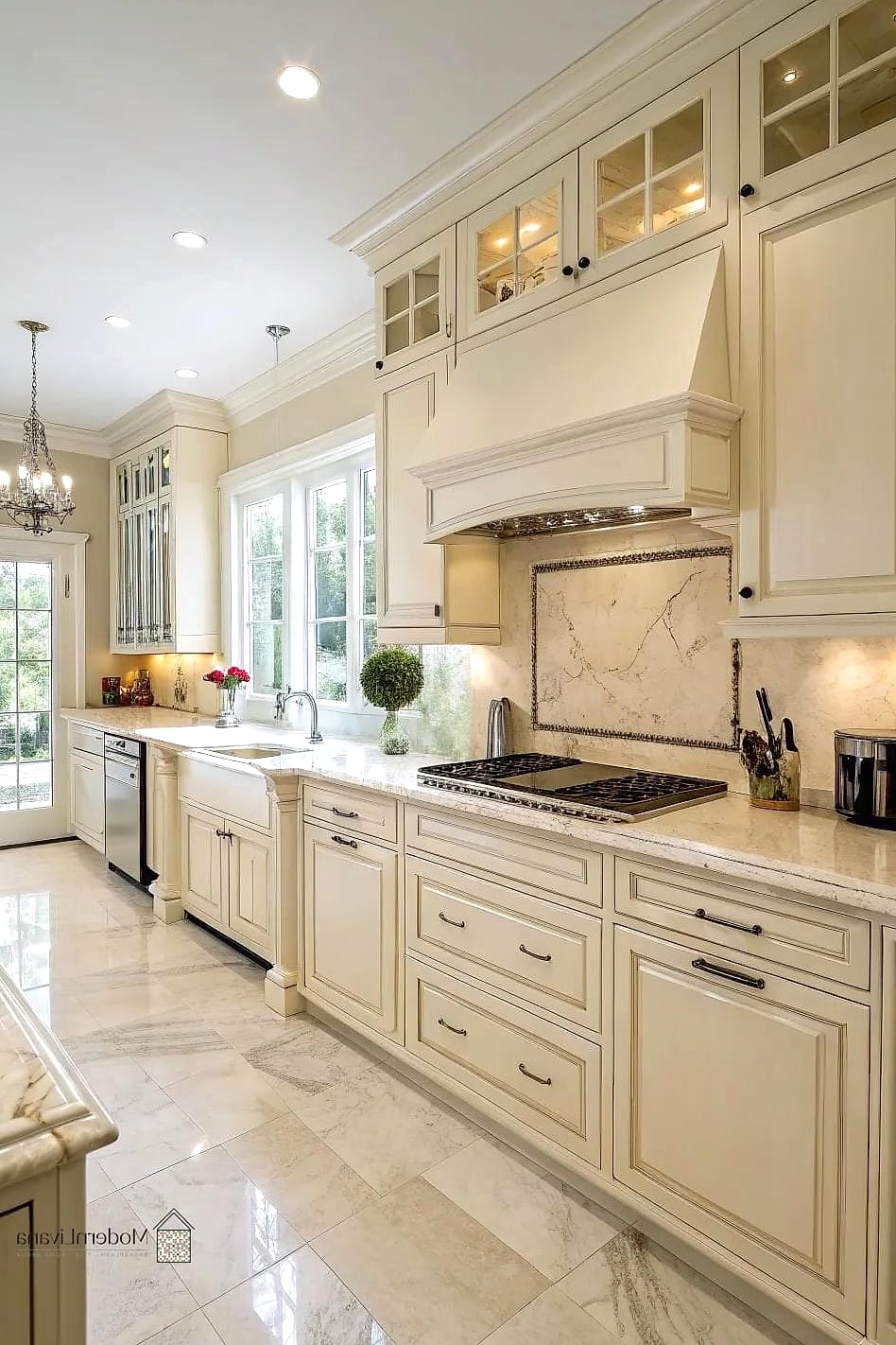 Cream Cabinets with Marble Countertops