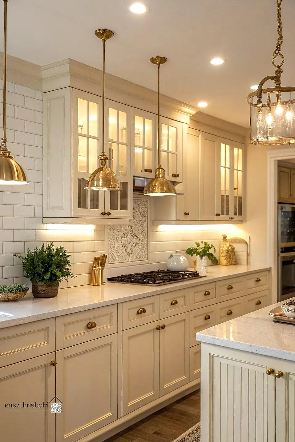 Cream Cabinets with Open Shelving