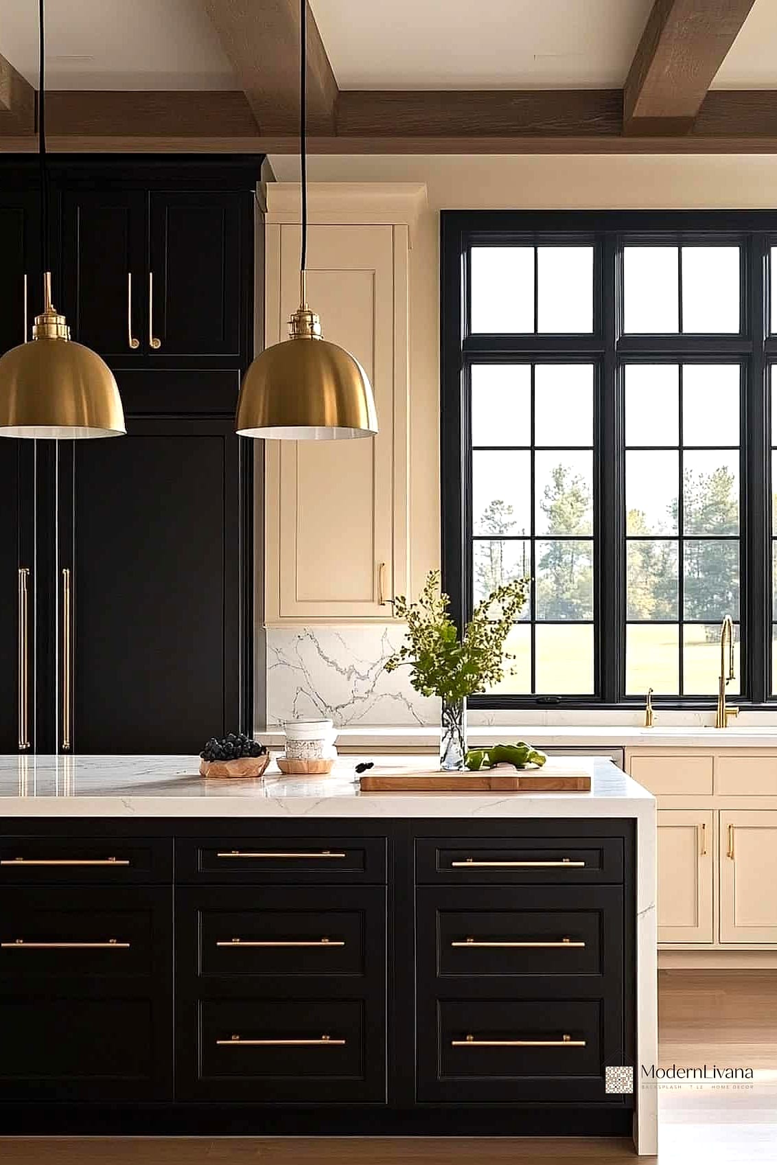 Cream Cabinets with Black Countertops